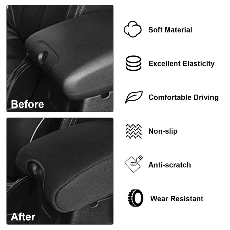 DEDC Neoprene Center Console Armrest Pad Cover for Jeep Wrangler JK Sahara Sport Rubicon X & Unlimited 2011 2012 2013 2014 2015 2016 2017 Black - Image 3